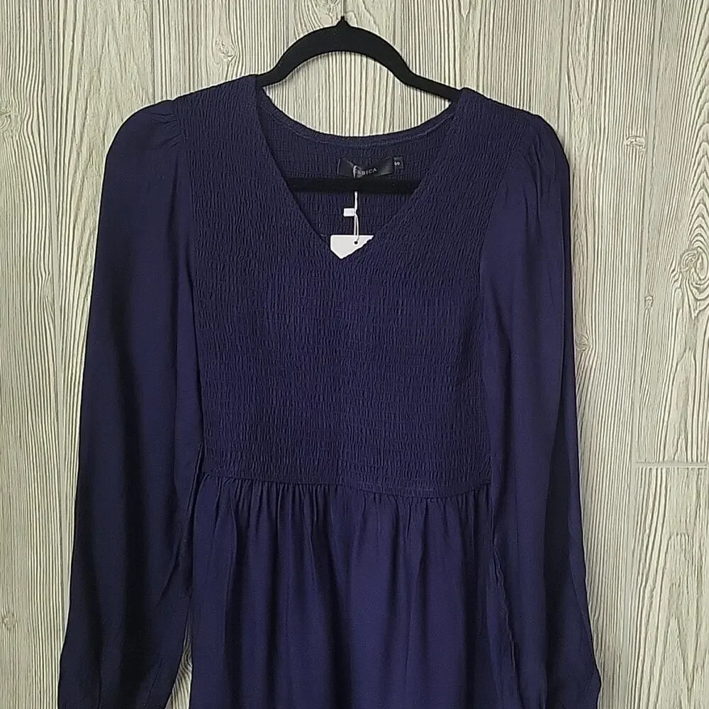 Zesica Navy Blue Long Sleeve Ruched Bodice Dress Womens Size Small NWT - Picture 2 of 12